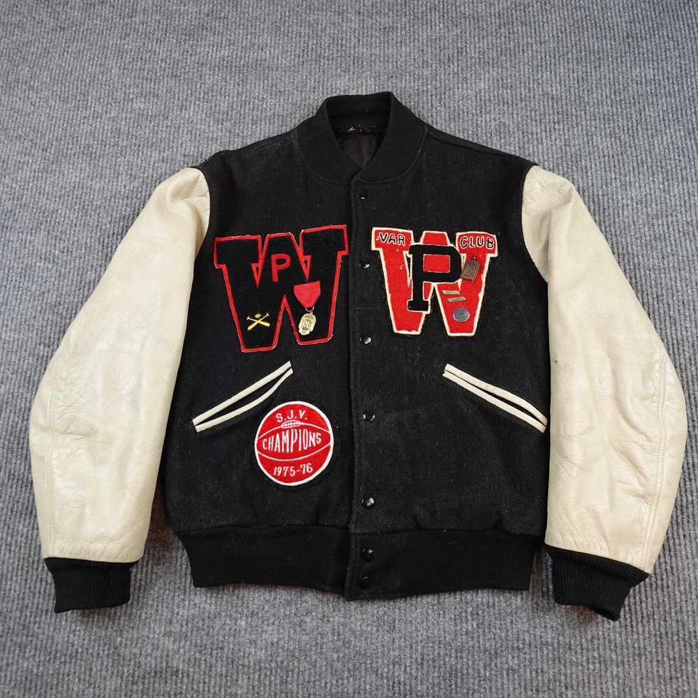 Vintage Butwin Varsity Letterman Jacket Mens Large Black Wool 70s SJV Football